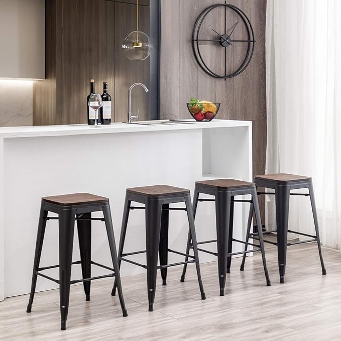 Alunaune 26" Metal Bar Stools Set of 4 Stackable Counter Height Barstools - Image 9