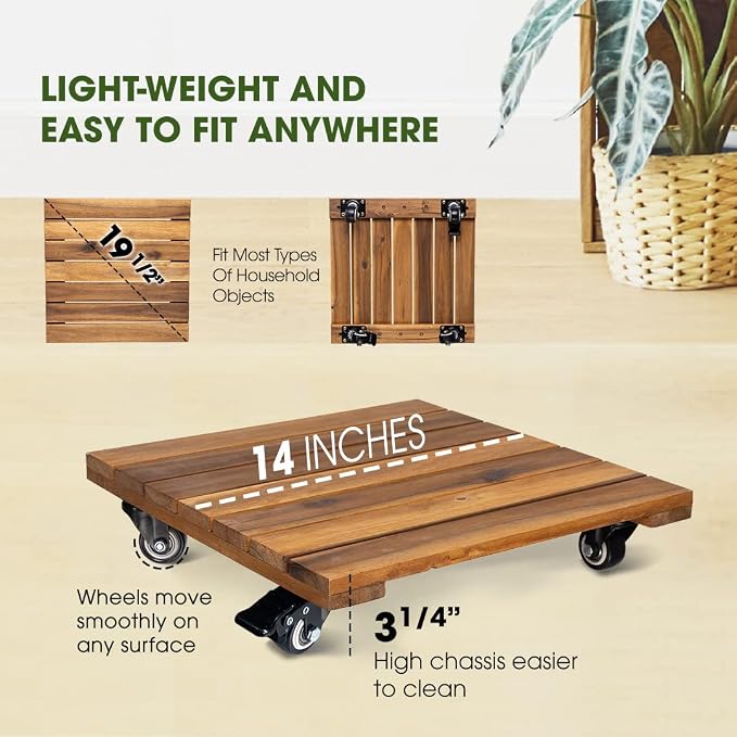 Idzo 2-Pack 14 Inch Wood Plant Caddy - Image 6