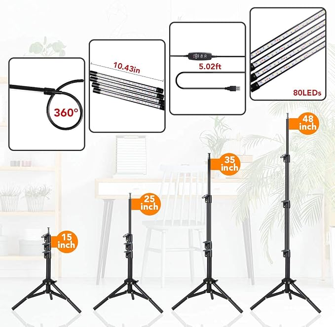 GHodec Grow Light with Stand, 5500K Full Spectrum Gooseneck Floor Plant Light - Image 5