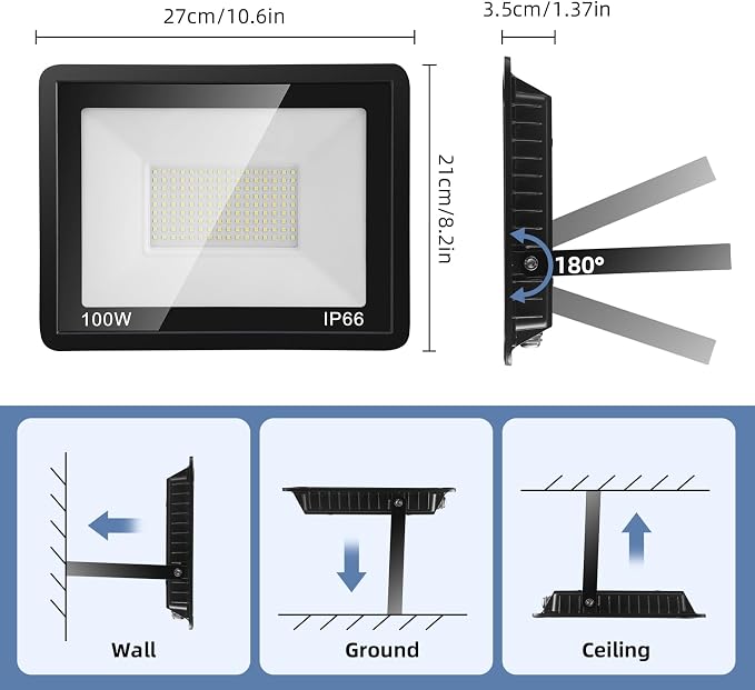 100W Flood Lights Outdoor, 12000LM Bright LED Work Light, IP66 Waterproof - Image 7