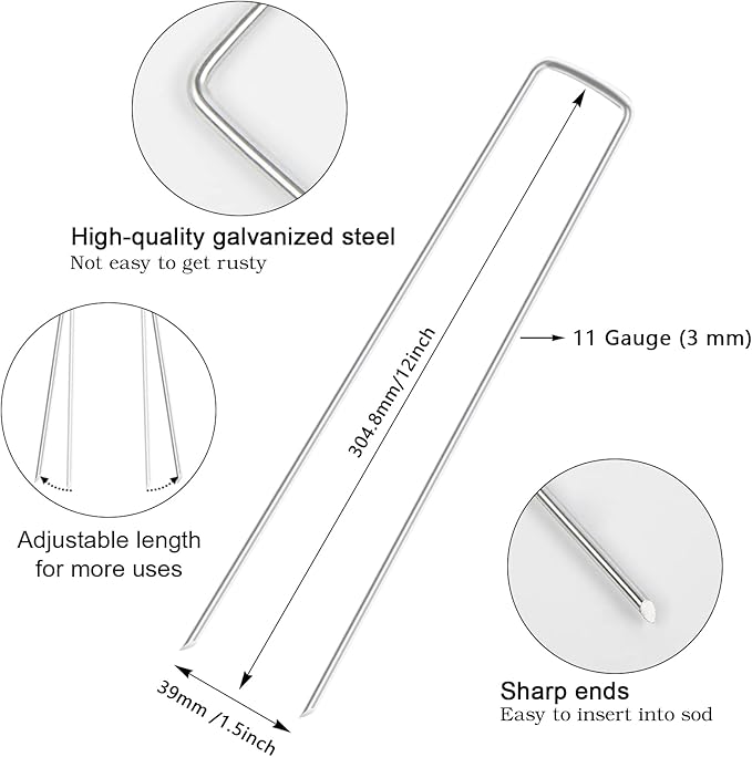 FEED GARDEN 12 Inch 100 Pack Galvanized Landscape Staples 11 Gauge Anti-Rust - Image 2