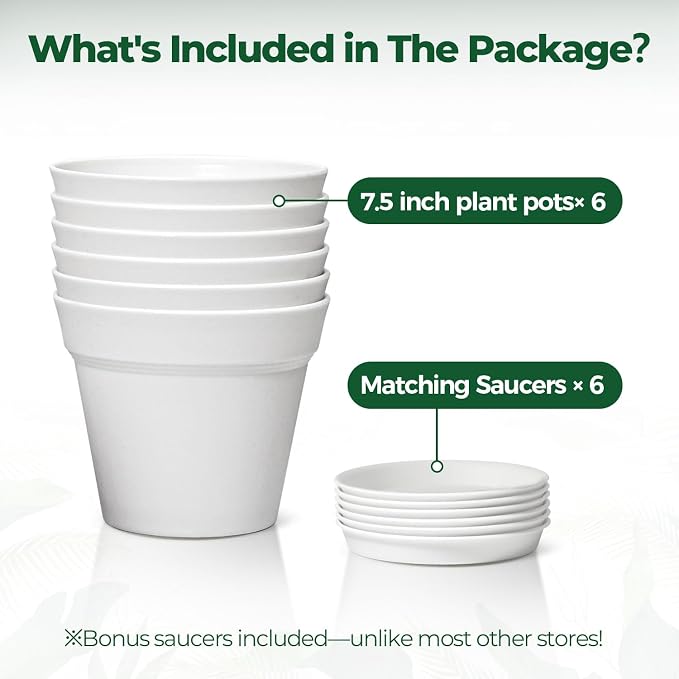 T4U 7.5 Inch Plant Pots 6 Pcs, Flower Pots - Image 6