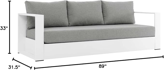 Modway Tahoe Aluminum Outdoor Patio Sofa in White Gray - Image 3