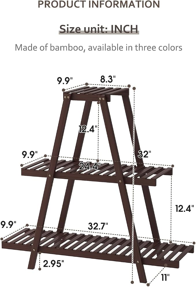 Plant Stand For Indoor Outdoor Tiered Plant Shelf 3 Tier 8 Potted Bamboo Flower - Image 7