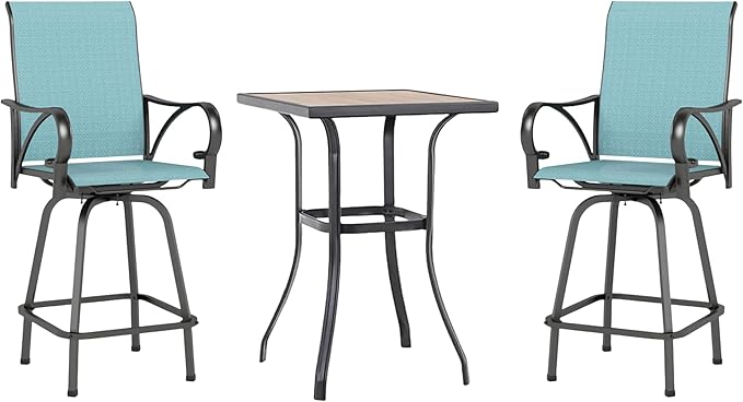 MFSTUDIO 3 Piece Patio Swivel Bar Set, Outdoor Bar Table and Chairs Set by MFSTUDIO