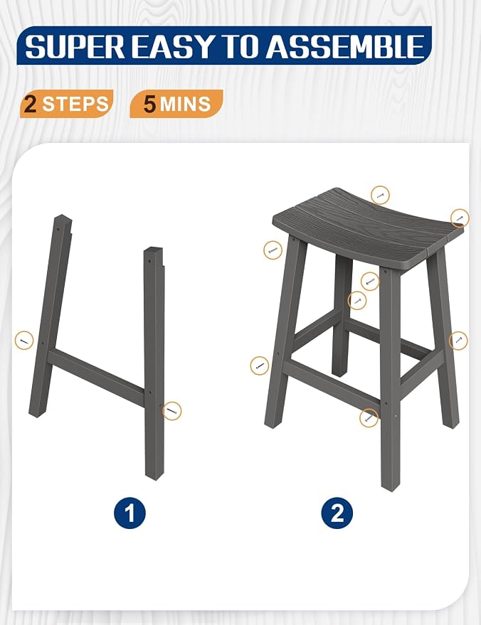 Weatherproof Bar Stools Set of 4, Saddle Seat, Bar Height Stools - Image 6