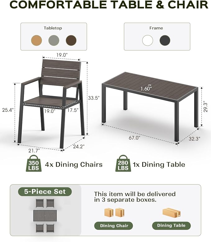 5-Piece Outdoor Dining Set, Aluminum Dining Table Set - Image 4