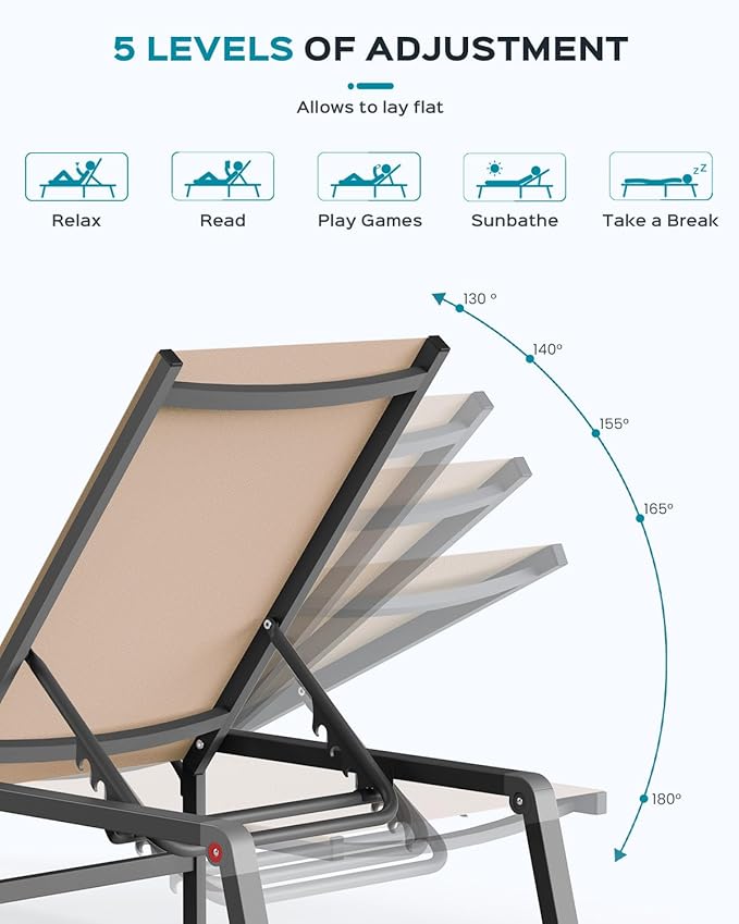 Patio Chaise Lounge Chair Set of 4, Foldable Lounge Chair - Image 7