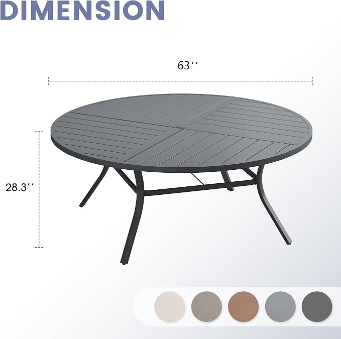 VICLLAX 63" Round Outdoor Table, Patio Dining Table - Image 3
