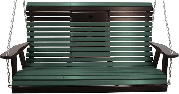 5FT Green Flip-Cup ROLLBACK Porch Swing Bench, Amish-Made Poly Lumber Wood - Image 2