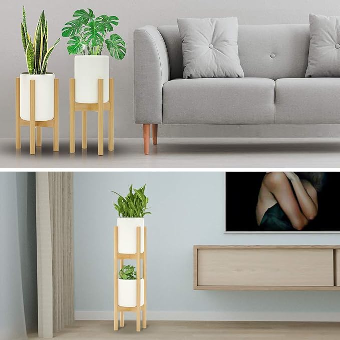 MUDEELA 2 Pack Indoor Plant Stands, 2 Tier Tall Plant Stand 30 inches, Mid - Image 4