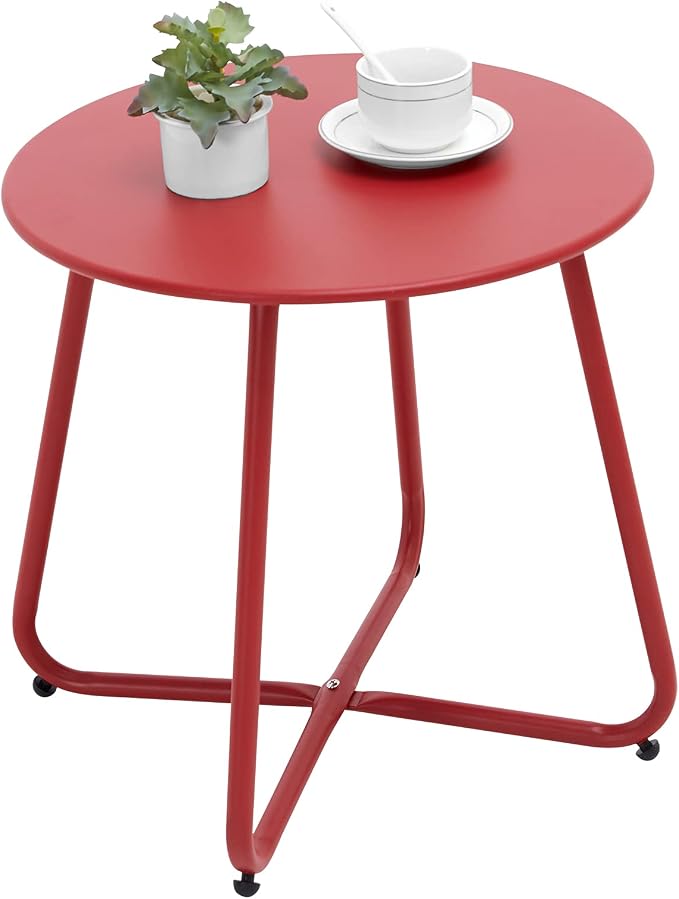Outdoor Table Small Patio Side Table, Round Metal Side Table, Weatherproof by Juserox