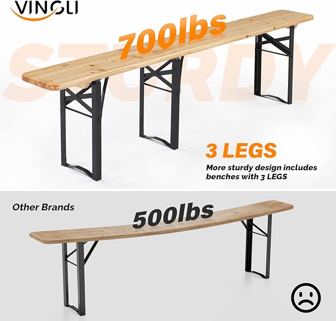 VINGLI 70 Inch Folding Picnic Tables - Image 5