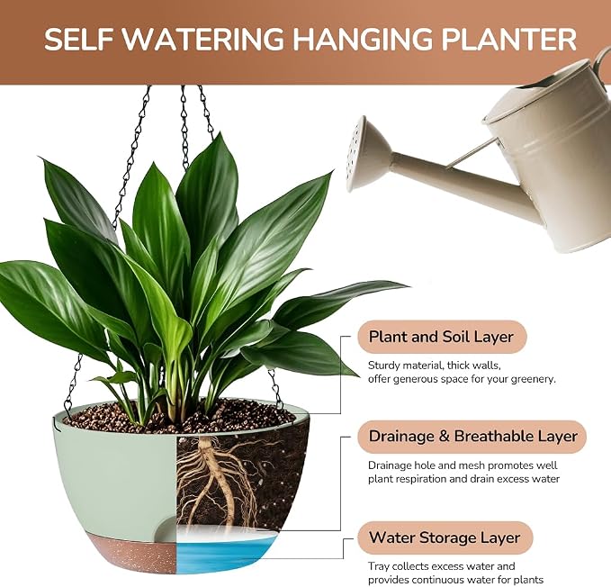 Hanging Planter for Indoor Plants, 10 Inch Self-Watering Hanging Planters - Image 3