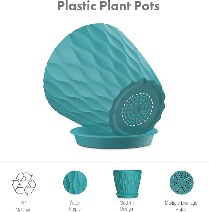 6 inch Flower Pots, 5 Pack Plant Pots - Image 4