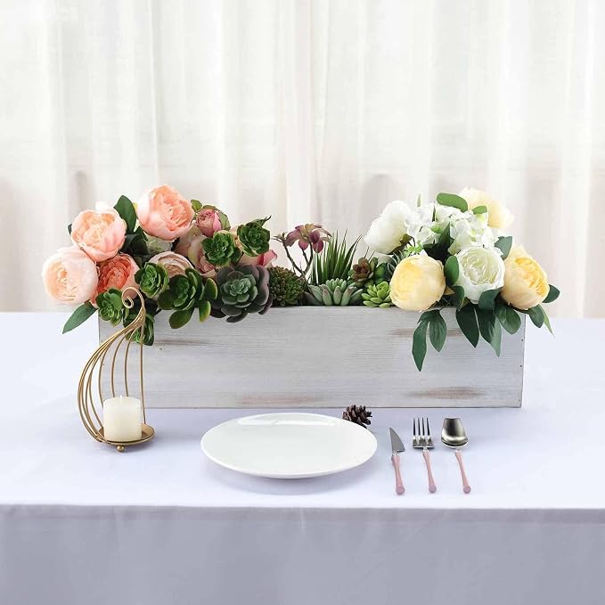 Efavormart 24"x6" Whitewash Rectangular Wood Planter Box Set by efavormart