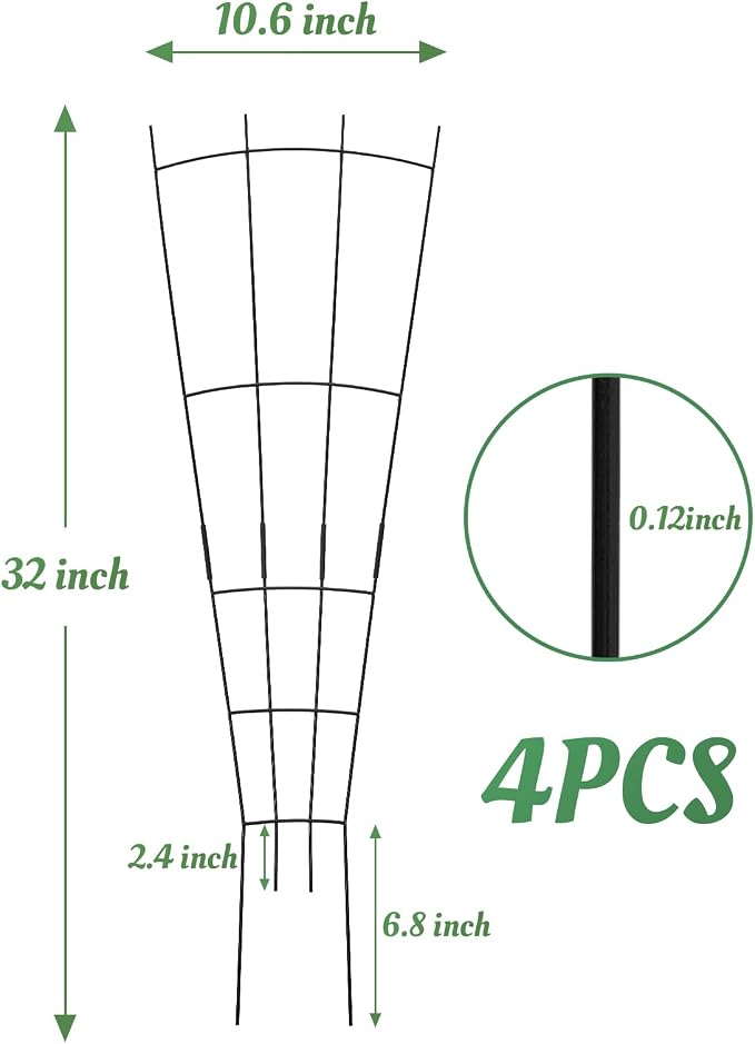 4 Pack 32'' Black Metal Plant Trellis Indoor/Outdoor, Fan Shape, Stainless Steel - Image 2