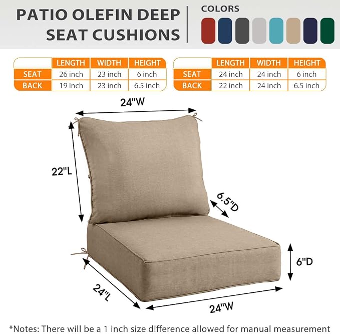 Sundale Outdoor Olefin Deep Seat Cushion Set of 2, Patio Chair Cushion and - Image 5