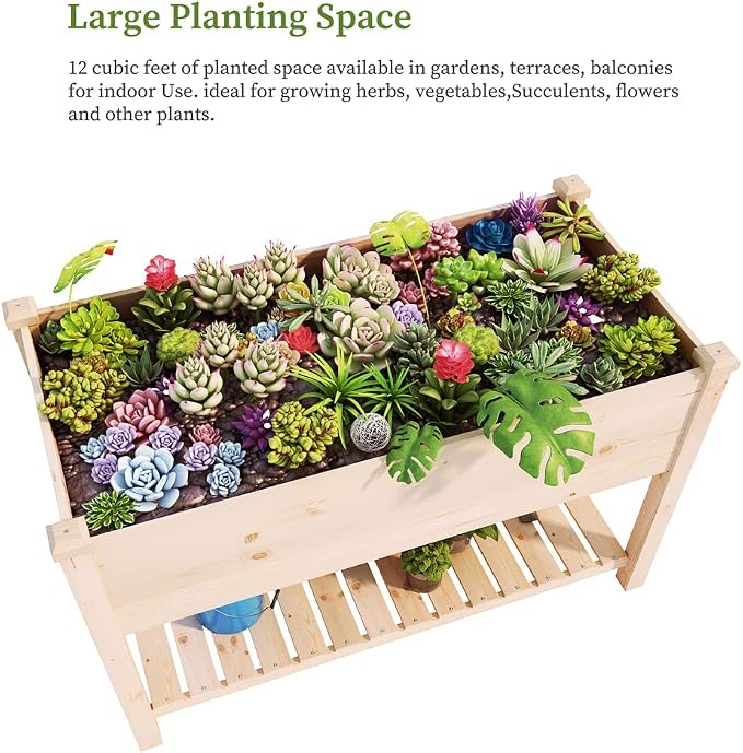 BIRASIL Outdoor Wood Raised Garden Bed, Elevated Reinforced Large Planter Box - Image 6