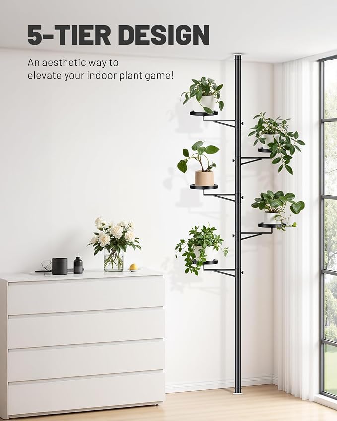 Tension Rod Plant Stand, 5 Tier Tension Pole Plant Stand - Image 2