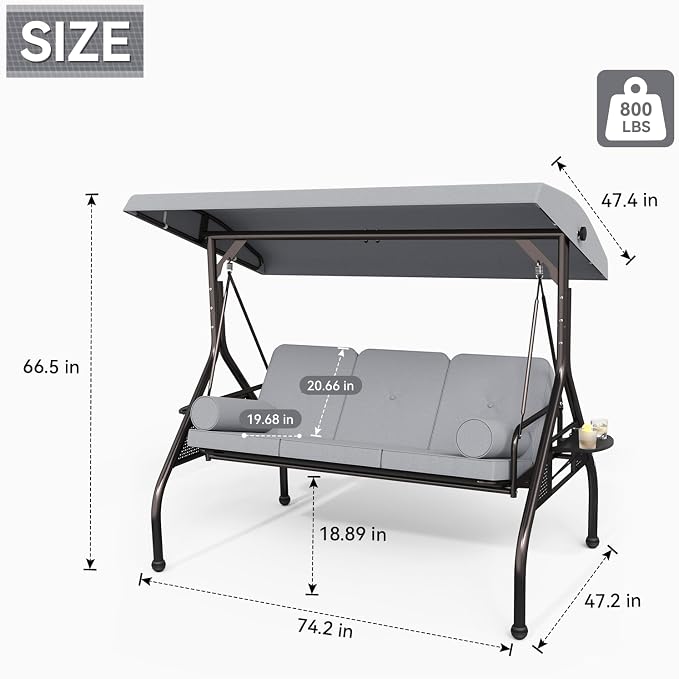 Oakcloud 3-Seat Outdoor Porch Swing - Image 5
