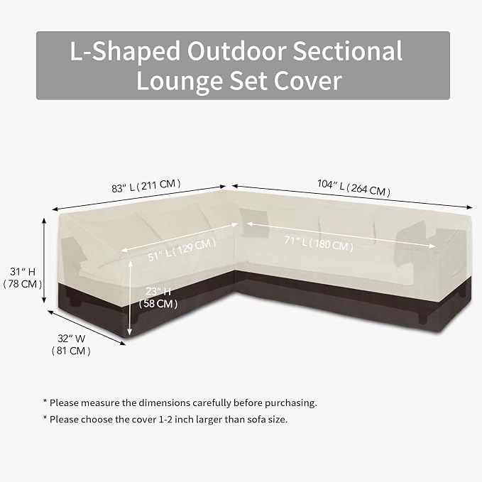 Easy-Going Patio L-Shaped Sectional Sofa Cover, Waterproof Outdoor Sectional - Image 6