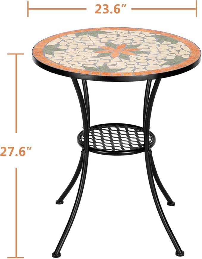 VINGLI Garden Patio Mosaic Table, Outdoor Bistro, 23.6" Round End Table - Image 3