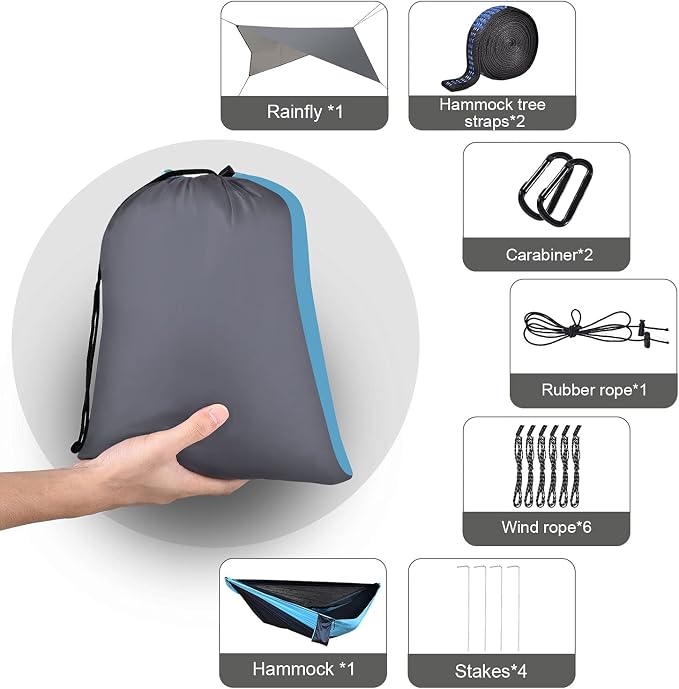 Camping Hammock with Mosquito Net Rain Fly Heavy Duty Tree Strap Nylon - Image 7