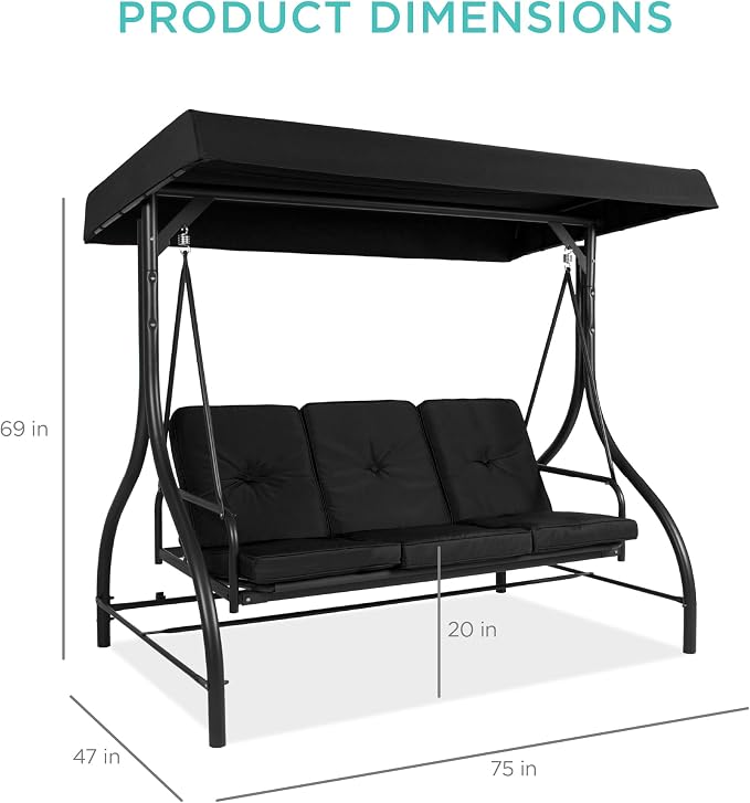 Best Choice Products 3-Seat Outdoor Large Converting Canopy Swing Glider - Image 7