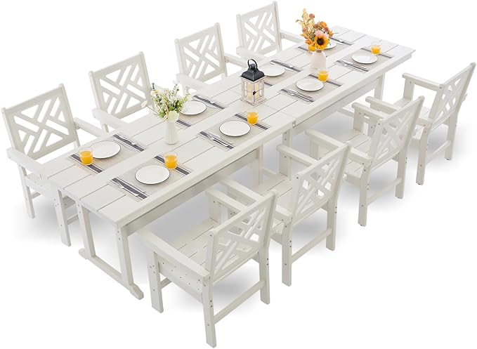 HDPE Dining Table Set for 8, 10-Piece Outdoor Table and Chairs Include 8 Dining by Unknown