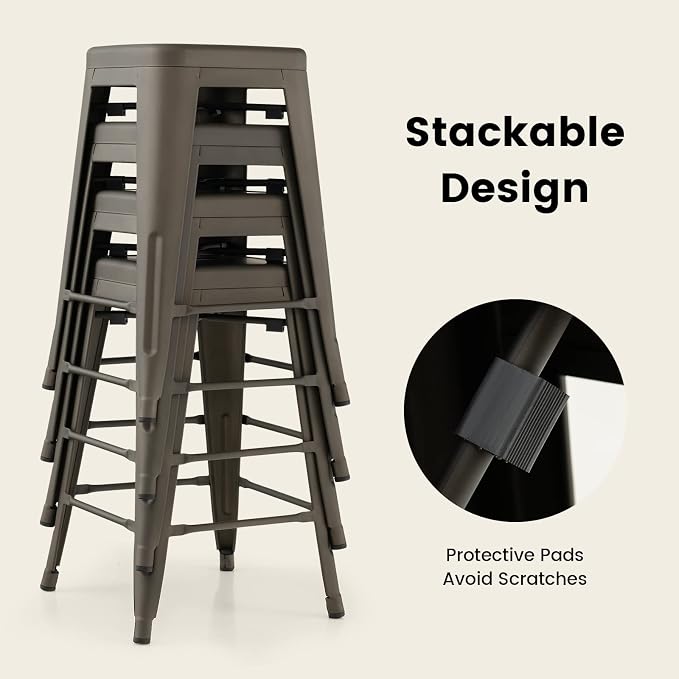 COSTWAY Bar Stools Set of 4, 24” Stackable Metal Stools - Image 5