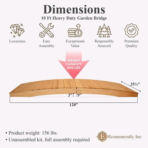 10 FT NATURAL Amish Made Pinewood Heavy Duty Garden Bridge - Image 2