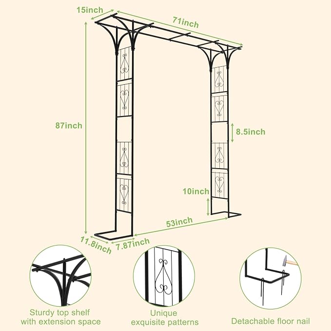 OUSHENG 7FT Garden Arch Arbor - Image 2