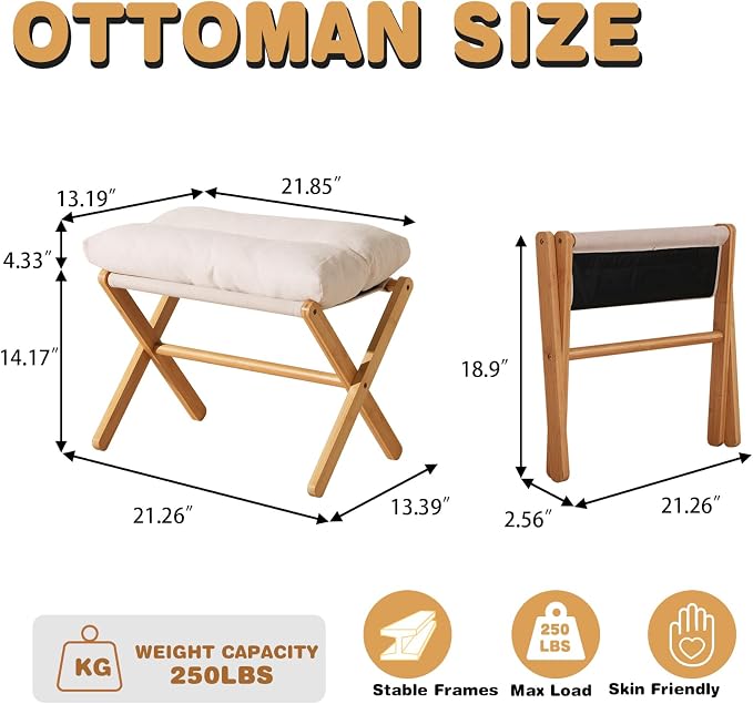 Ottoman Foot Rest- Bamboo Foldable Stool, Foot Stools Small Ottman - Image 2