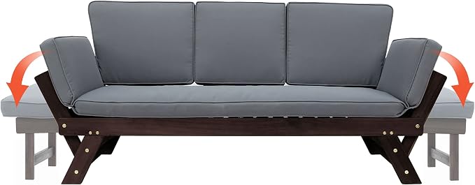 Merax Patio Sofa, Outdoor Adjustable Wooden Daybed, Chaise Lounge - Image 5