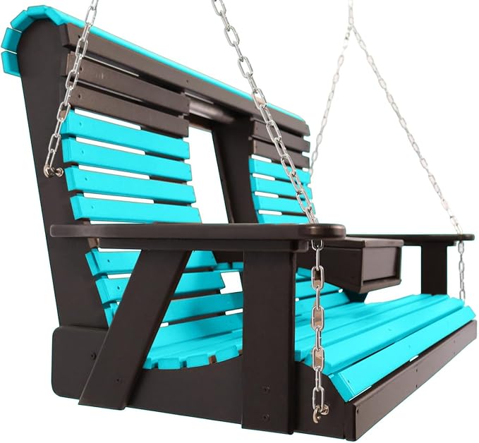 5FT Aruba Flip-Cup ROLLBACK Porch Swing Bench, Amish-Made Poly Lumber Wood - Image 4