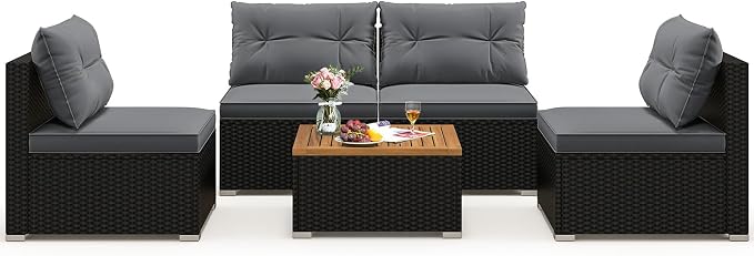 Tangkula 5 Piece Rattan Sofa Set, Outdoor Wicker Furniture Set w/Seat & Back by TANGKULA
