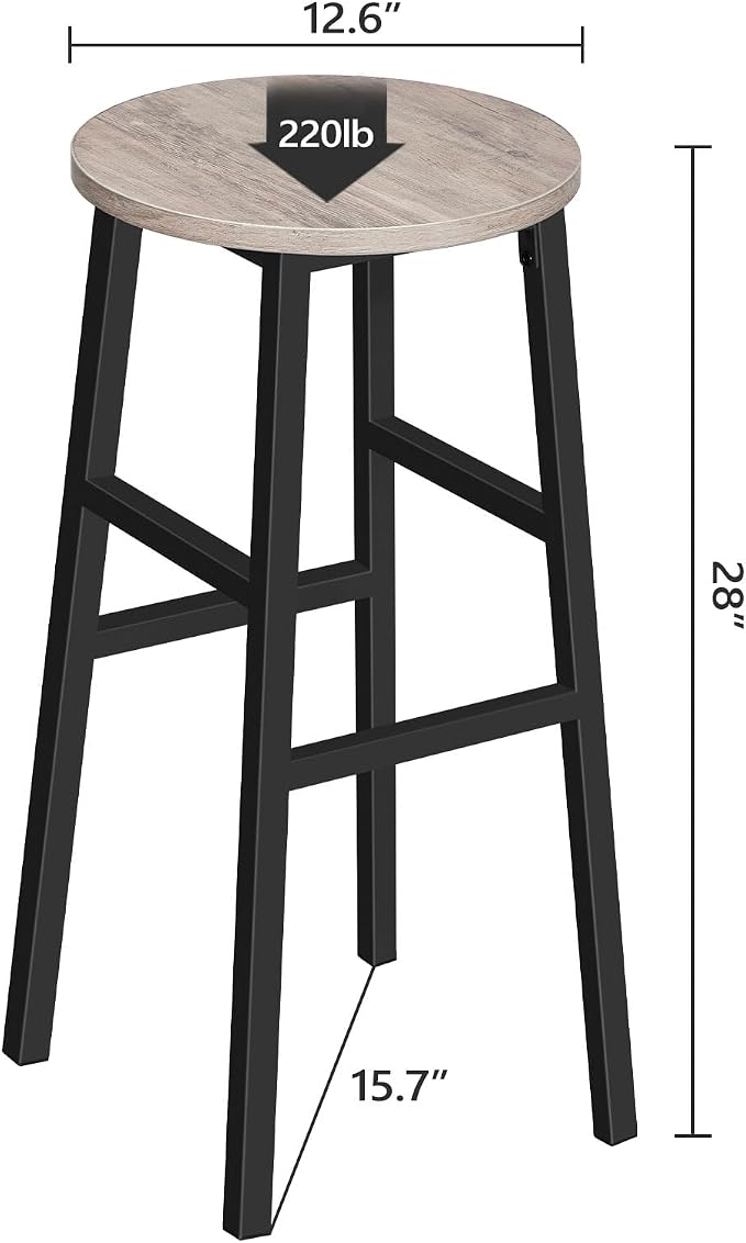 Bar Stools, 28 Inch Kitchen Breakfast Bar Stools, Industrial Stools, Easy - Image 3