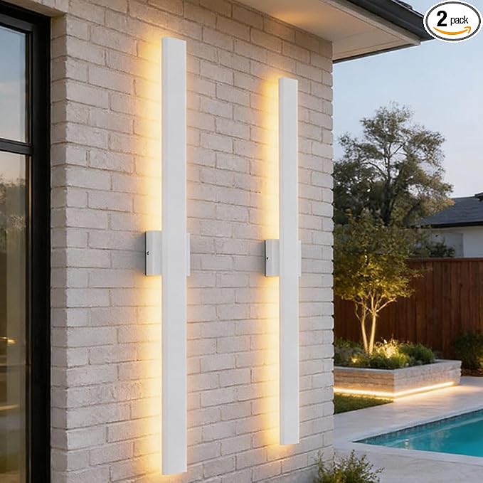Aipsun 2 Packs Outdoor Wall Sconce, 3000K 4000K 6000K, 39.4in Modern White by Aipsun
