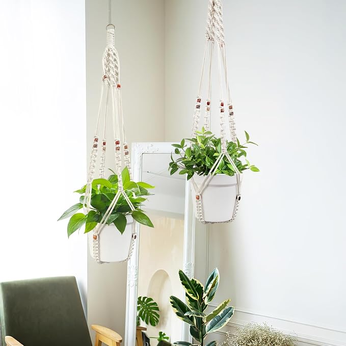 Belit 2 Pack Macrame Plant Hangers Indoor Hanging Planter Basket Decorative - Image 4