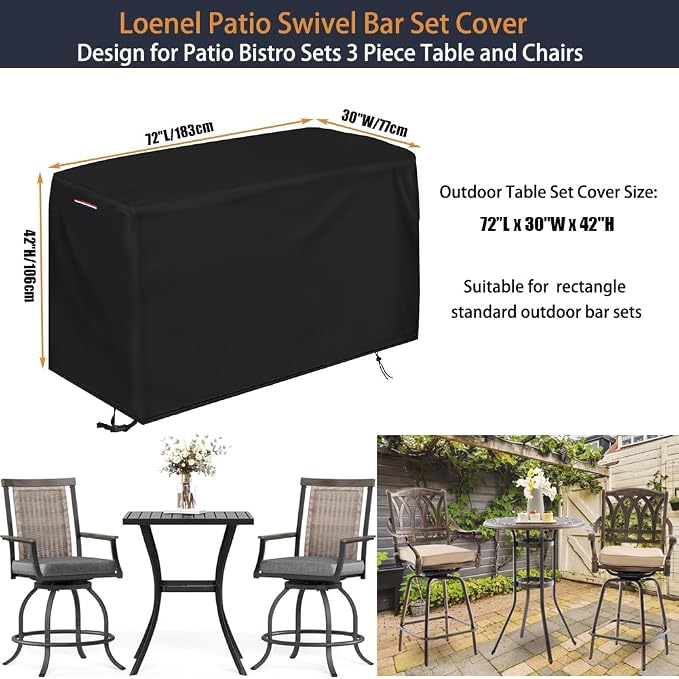 Patio Bar Height Set Cover, Waterproof Outdoor Swivel Bar Set Cover - Image 3