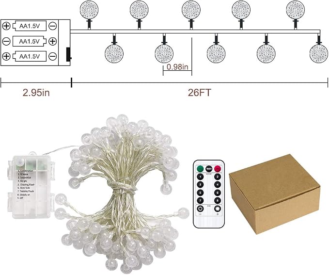 Metaku Outdoor String Lights Battery Operated 26ft 60LED Fairy Lights - Image 7
