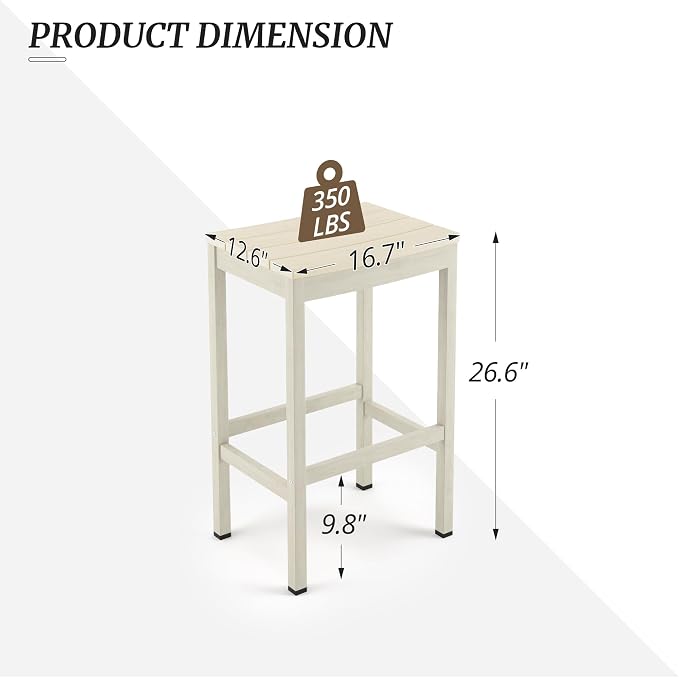 Outdoor Bar Stools Set of 2, 26 Inch All Weather HDPS Patio Counter Height - Image 3