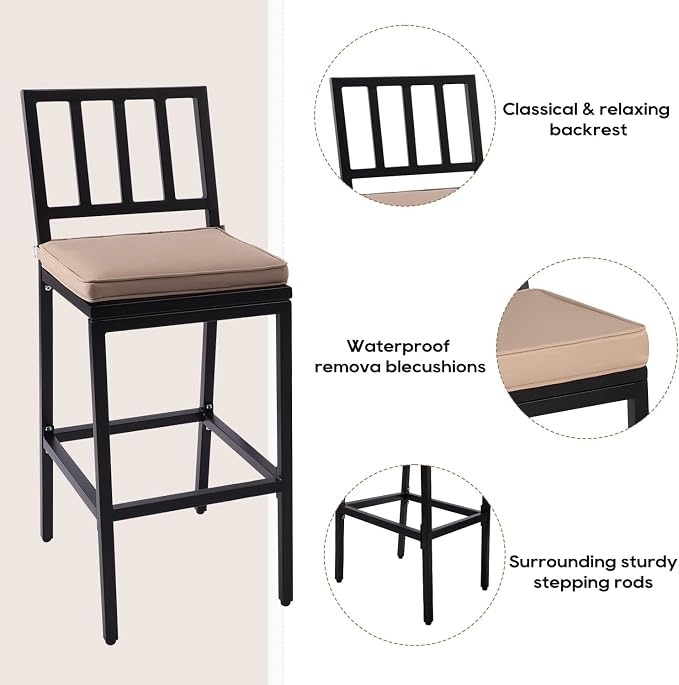 Outdoor Bar Chairs & Table, Metal Patio Bar Set, 3 Piece - Image 4