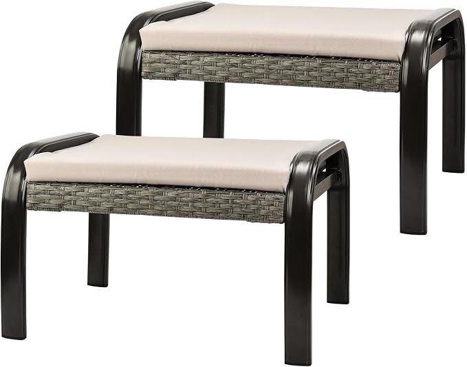 Outdoor Ottoman Patio Footstools PE Rattan Aluminum Footrest Indoor Outdoor All by Deguifei