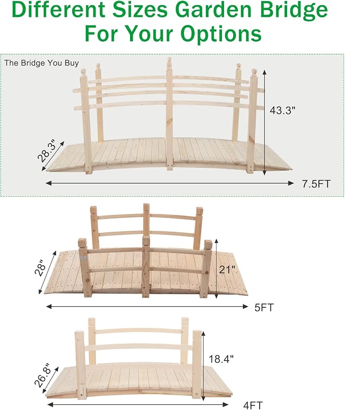 VINGLI 7.5 ft Garden Bridge, Arch Walkway Wooden Bridge - Image 7