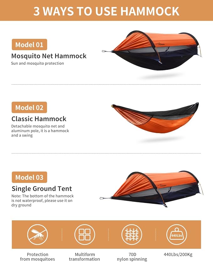 Camping Hammock Tent with Mosquito Net and Sunshade, Extra Large - Image 2