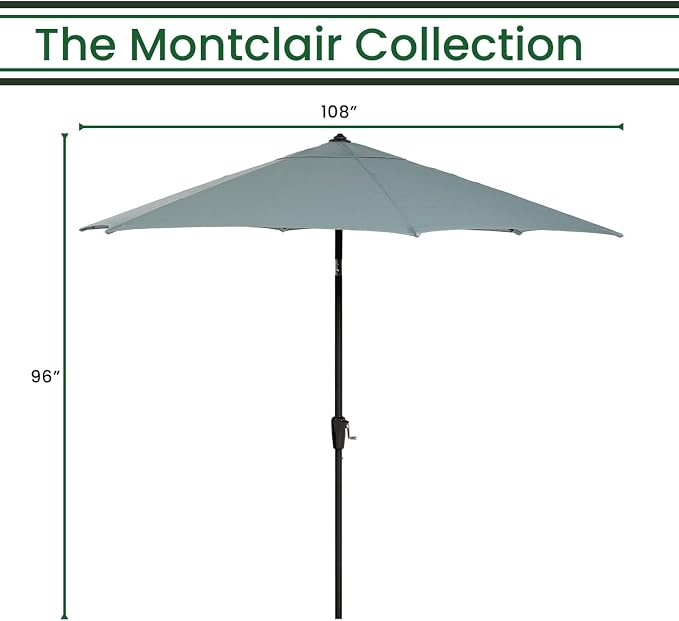 Hanover Montclair 9' Market Outdoor Umbrella in Ocean Blue, All-Weather UV and - Image 3