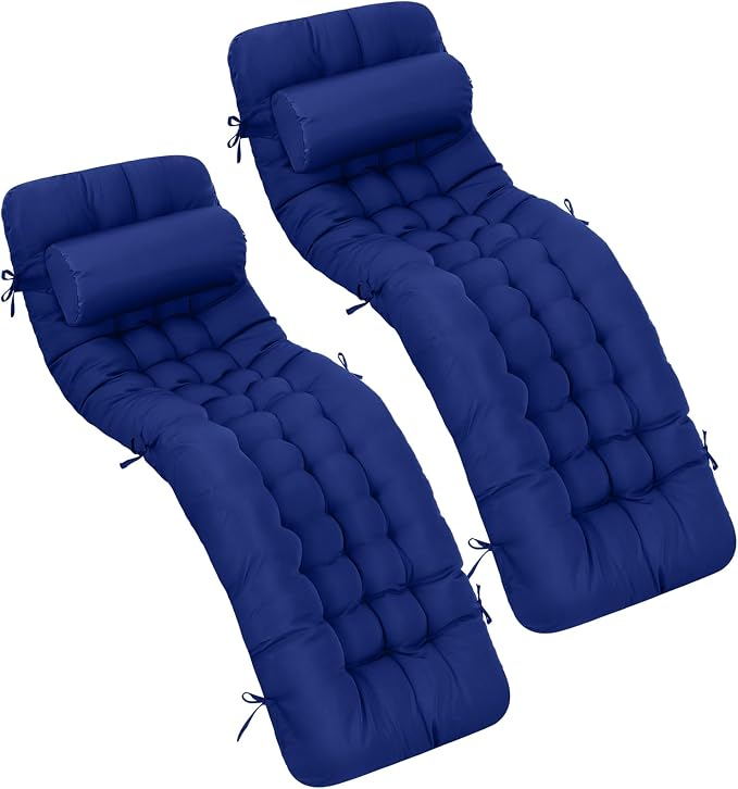 Tudomro 2 Pcs Blue 66'' Outdoor Chaise Lounge Cushion Waterproof Patio Lawn by Tudomro
