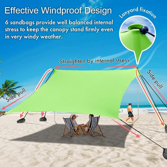 Beach Canopy Windproof Design, Sun Shelter UPF50+ Portable Family Tent - Image 3